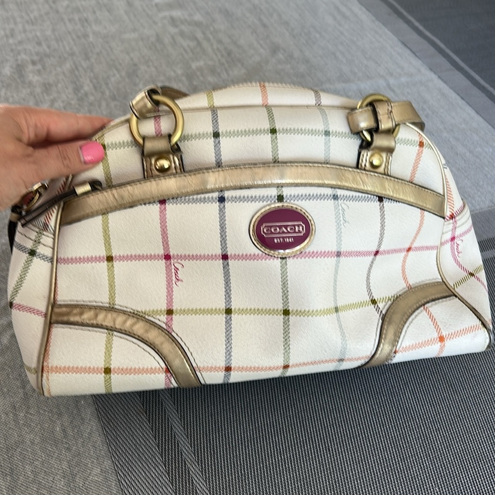 Coach Peyton tattersall plaid satchel